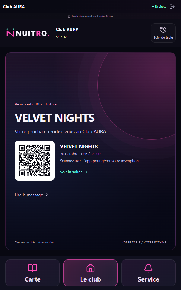 Annonce d’une soirée de démonstration sur la borne NUITRO avec QR à scanner