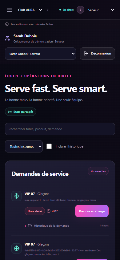 L’app mobile du staff avec les demandes de service